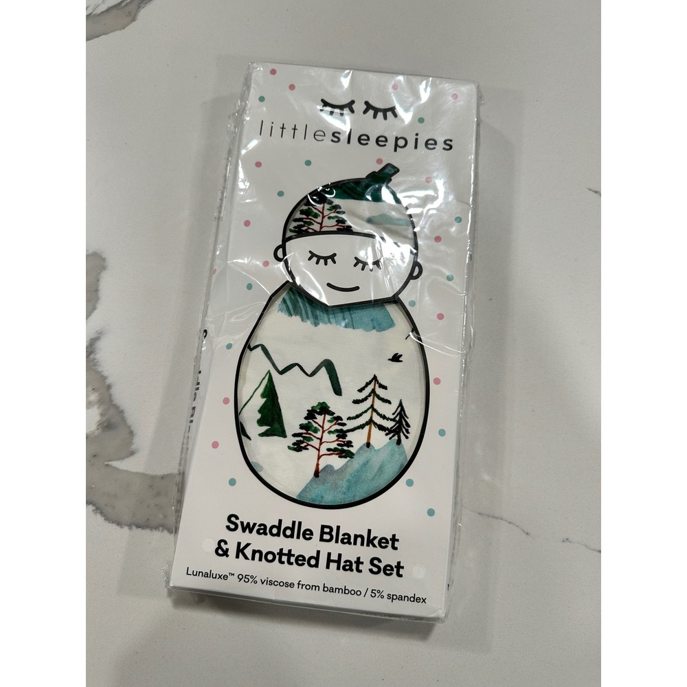 Little Sleepies Mountains Swaddle Blanket and Knotted Hat Set Bamboo Lunaluxe